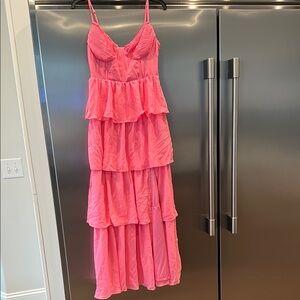 Birdy Grey Bon Bon Pink Tiered Bridesmaid Dress Small